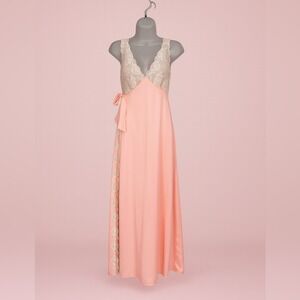 Vtg 70s Glydons Hollywood Babydoll Wrap Slip Dress M Lingerie Maxi Pink Fairy